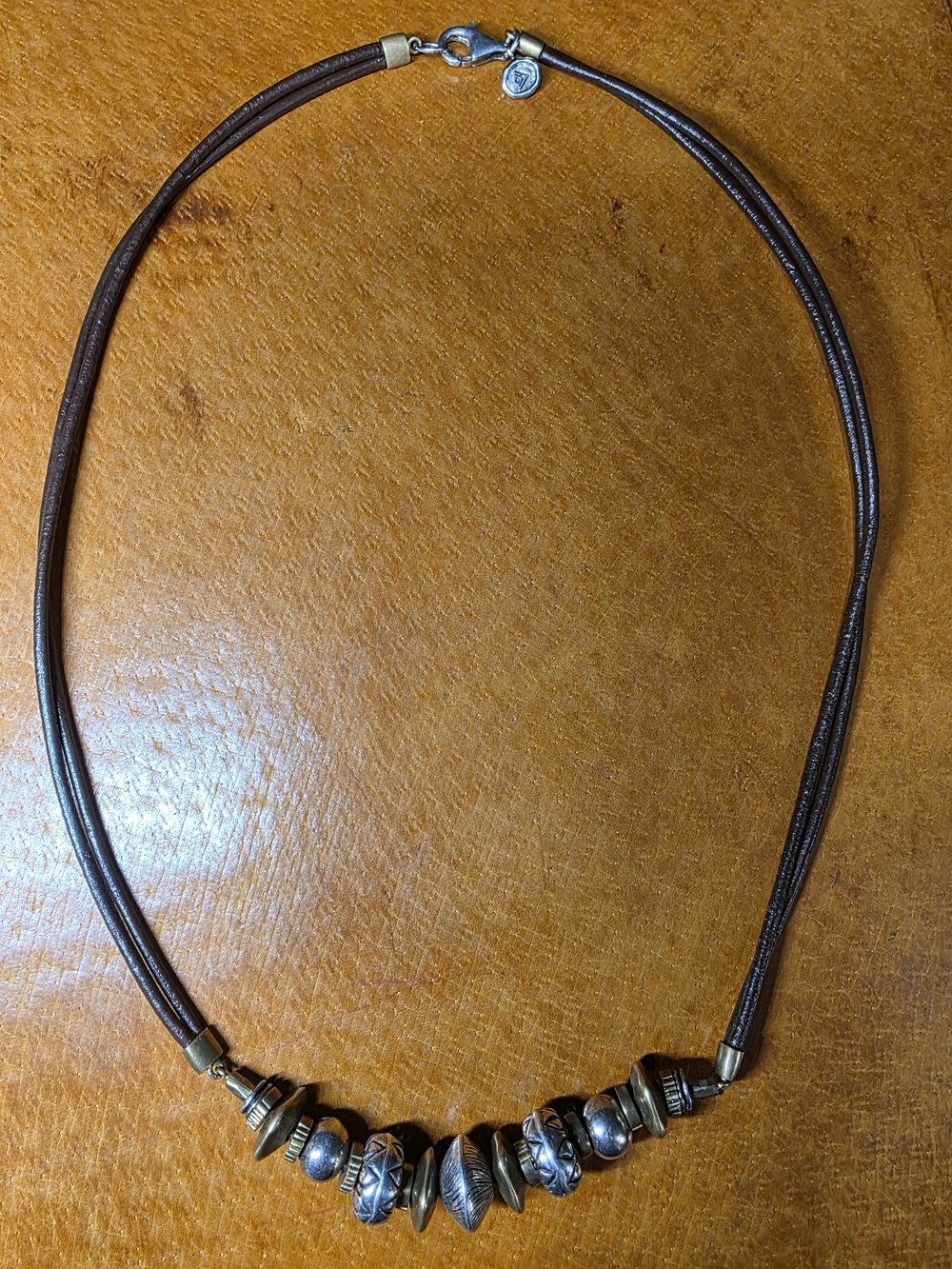 Silpada Brown Cord Necklace with Mixed Silver & Gold Beads